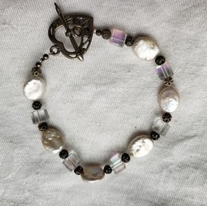 White pearl and Swarovski cube bracelet